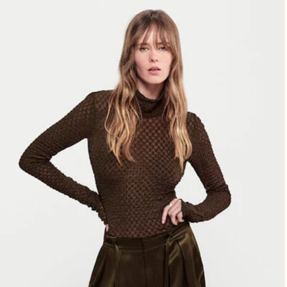 Frame Denim Black Mesh Lace Long Sleeve Top XS